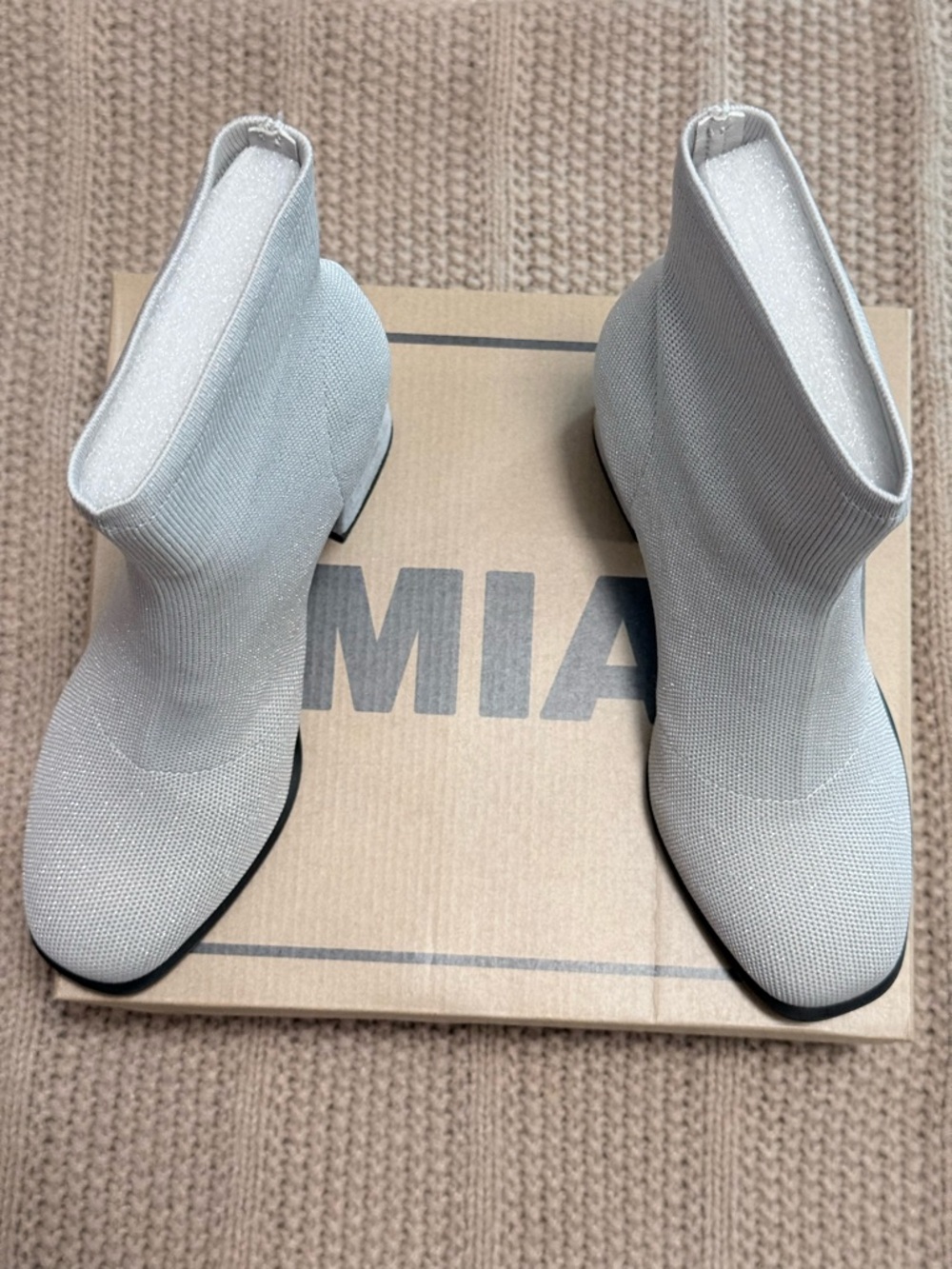 MIA Light Gray Knit Sock Ankle Boots